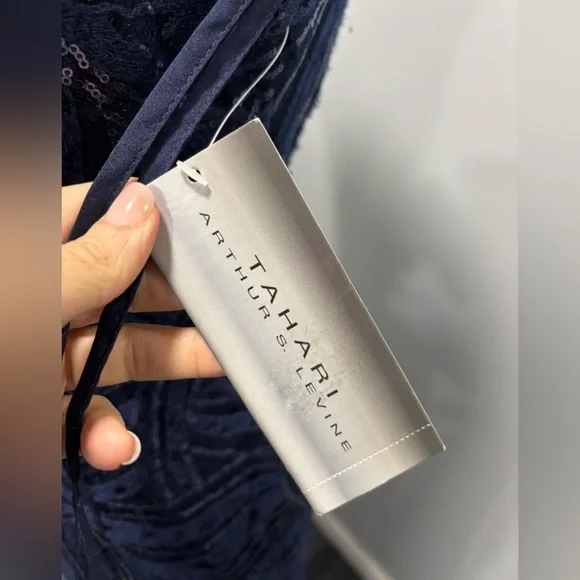 TAHARI ASL Women's Embroidered Sequined Illusion Gown - Picture 6 of 7